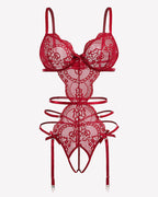 Deep V Teddy Lace Cut Out Garter Sets