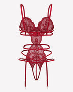 Deep V Teddy Lace Cut Out Garter Sets