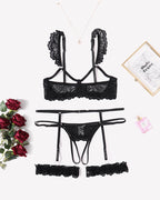 Floral Lace Bra and Panty Garter Sets