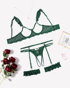 Floral Lace Bra and Panty Garter Sets