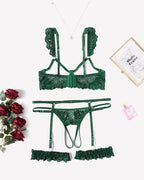 Floral Lace Bra and Panty Garter Sets