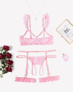 Floral Lace Bra and Panty Garter Sets