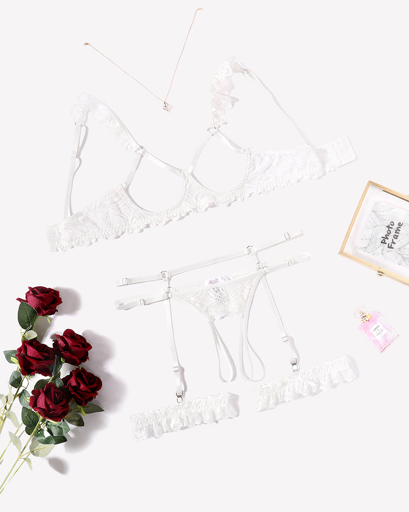 Floral Lace Bra and Panty Garter Sets