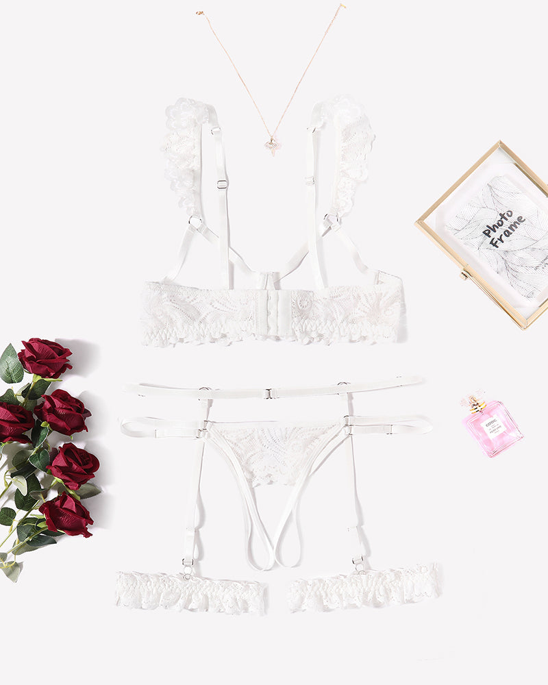 Floral Lace Bra and Panty Garter Sets