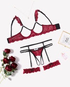 Floral Lace Bra and Panty Garter Sets