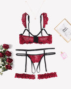 Floral Lace Bra and Panty Garter Sets