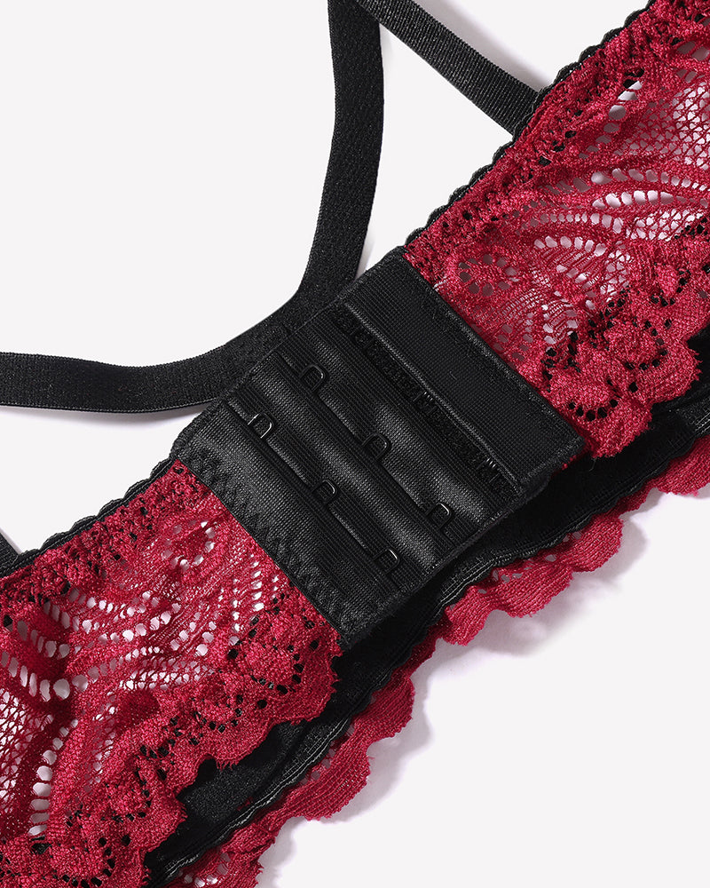 Floral Lace Bra and Panty Garter Sets