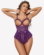 Lace Ruffle Mesh Bodysuit with Satin Tie