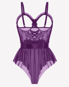Lace Ruffle Mesh Bodysuit with Satin Tie