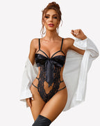 Floral Lace Teddy Bow Tie Bodysuit