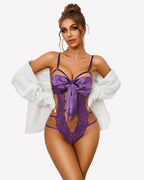 Floral Lace Teddy Bow Tie Bodysuit