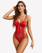 Floral Lace Teddy Bow Tie Bodysuit