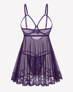 Cupless Lace Babydoll Crotchless Panty Set