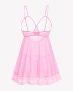 Cupless Lace Babydoll Crotchless Panty Set