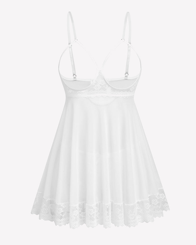 Cupless Lace Babydoll Crotchless Panty Set