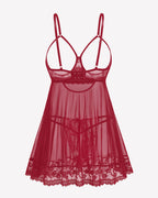 Cupless Lace Babydoll Crotchless Panty Set