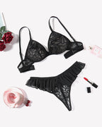 Lace Bra and Panty Sets Mesh Ruffle  2 Piece