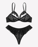 Lace Bra and Panty Sets Mesh Ruffle  2 Piece