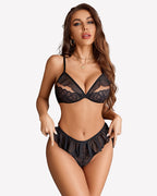 Lace Bra and Panty Sets Mesh Ruffle  2 Piece