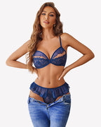 Lace Bra and Panty Sets Mesh Ruffle  2 Piece