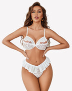 Lace Bra and Panty Sets Mesh Ruffle  2 Piece