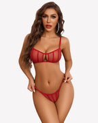 Cut Out Sheer 2 Pieces Bra and Panty Set