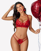 Lace Bra and Panty Set Wireless 2 Piece Outfit