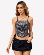 Side Drawstrings Mesh Sheer Tank Tops