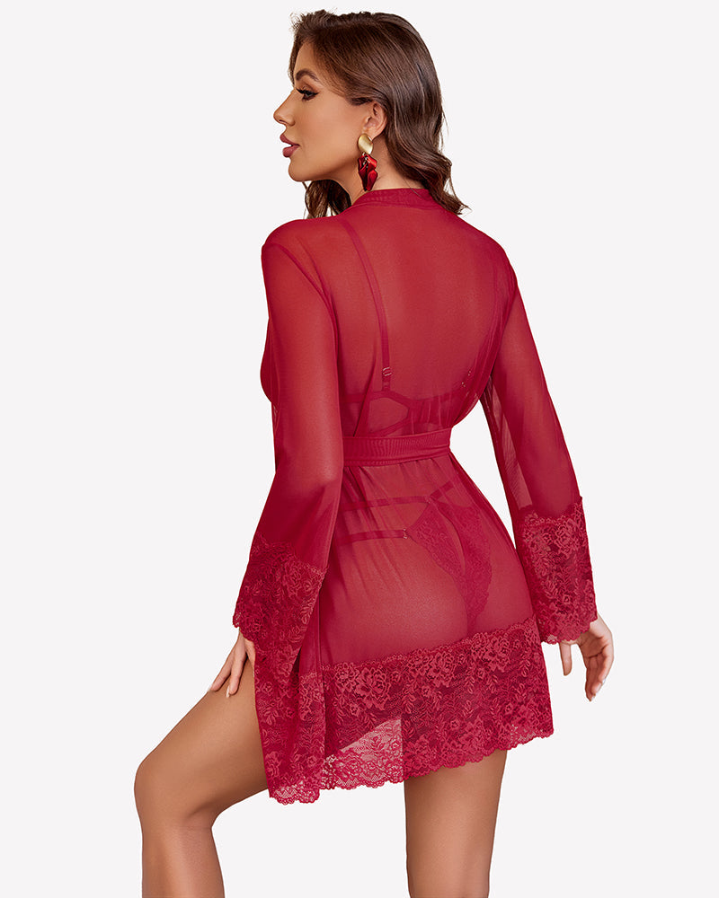 2 Piece Lace Teddy with Mesh Robe