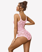 Floral Lace Lingerie Set Sheer Lace Shorts PJ Set