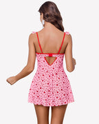 Bow Split Side Ruffle Mesh Dress with Thong