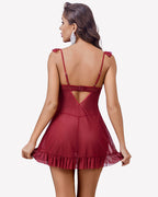 Bow Split Side Ruffle Mesh Dress with Thong
