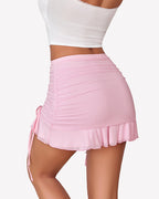Ruched Bodycon Double Layer Mesh Skirts