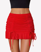 Ruched Bodycon Double Layer Mesh Skirts
