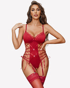 Lace Bodysuit Garter Lingerie Sets Cut Out Teddy