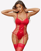 Lace Bodysuit Garter Lingerie Sets Cut Out Teddy