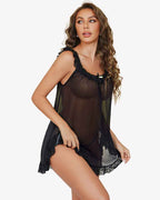 Mesh Sheer Floral Lace Babydoll Set