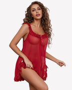 Mesh Sheer Floral Lace Babydoll Set