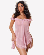 Mesh Sheer Floral Lace Babydoll Set