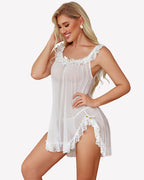 Mesh Sheer Floral Lace Babydoll Set