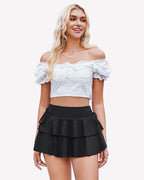 Pleated Mini Skirt Ruffle Layered Skirts