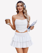 Pleated Mini Skirt Ruffle Layered Skirts