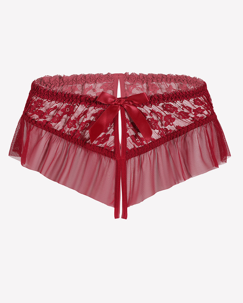Floral Lace Briefs with Cute Bow