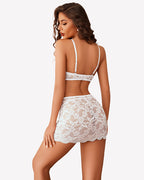 3 Piece Lace Bralette Mini Skirt With G-String