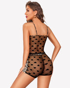 Sheer Back Heart Lace Pajama Set