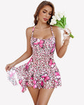 Mesh Mini Dress Printed Double Layer Frill Bodycon Dress