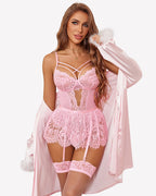 Lace Crotchless Bodysuit Skirt Set
