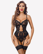 Lace Crotchless Bodysuit with Panty Garter Set