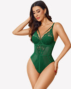 Cut Out Lace Snap Crotch Bodysuit