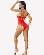 Cut Out Lace Snap Crotch Bodysuit